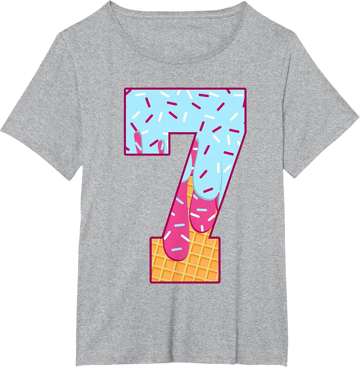 Number 7 Ice Cream Drip Matching Numbers Costume Meme T-Shirt - Heather Grey
