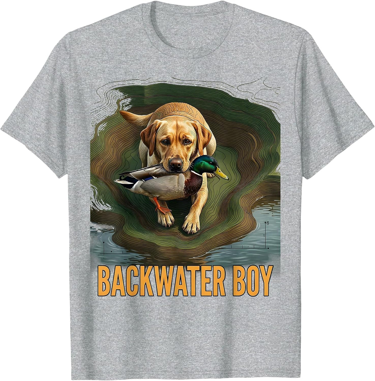 Men's Backwater Boy Topographic Contour Labrador Duck Hunting T-Shirt - Heather Grey