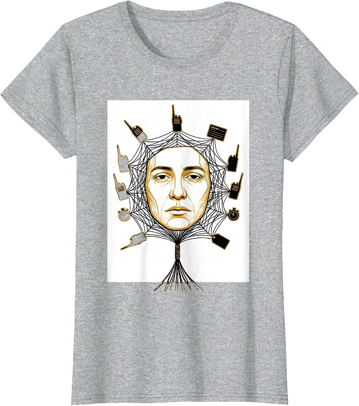 Women's Spiderweb Duty Objects Calm Face Paraprofessional Humor T-Shirt - Heather Grey