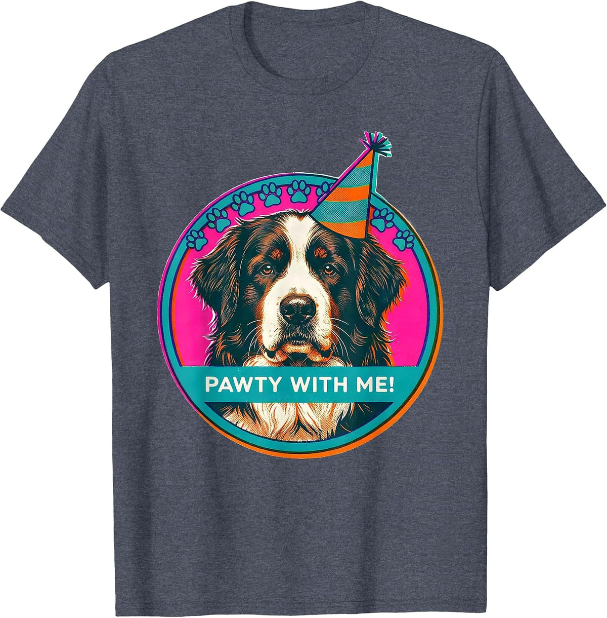 Pawty With Me Risograph Newfoundland Dog Birthday Party Kids T-Shirt - Heather Blue