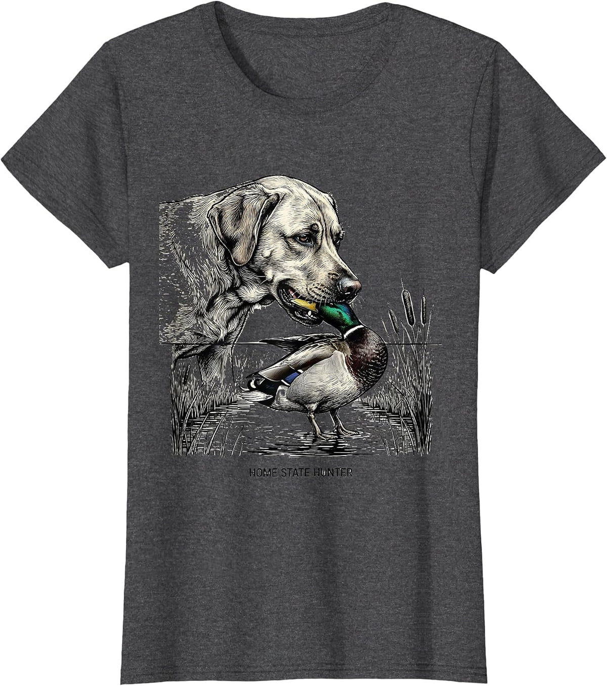 Women's Home State Hunter Line Art Labrador Duck Hunting Rural Pride T-Shirt - Dark Heather Grey