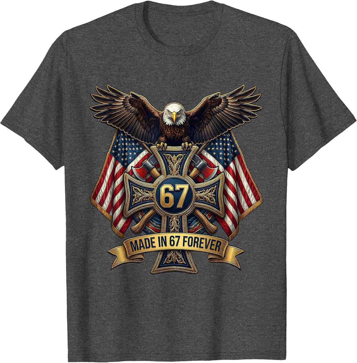 Men's Made in 67 Forever Mason Birth Year Design T-Shirt - Dark Heather Grey