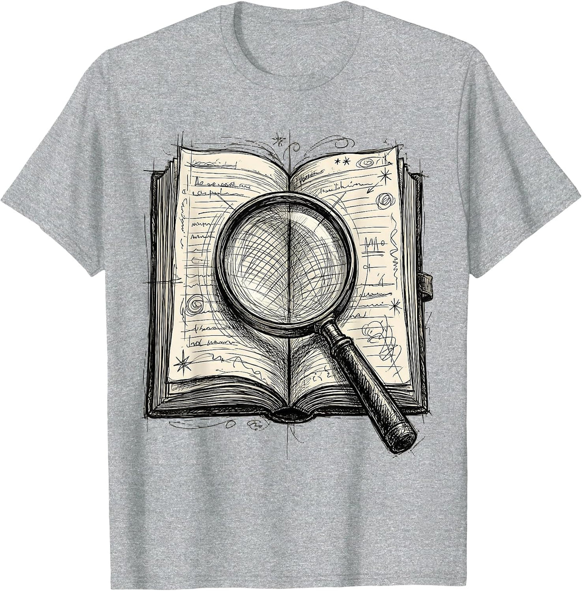 Men's English Teacher Open Book Magnifying Glass Design T-Shirt - Heather Grey