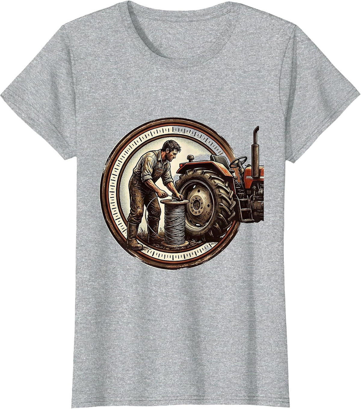 Farmhand Tractor Badge Vintage Farmer Humor T-Shirt - Heather Grey