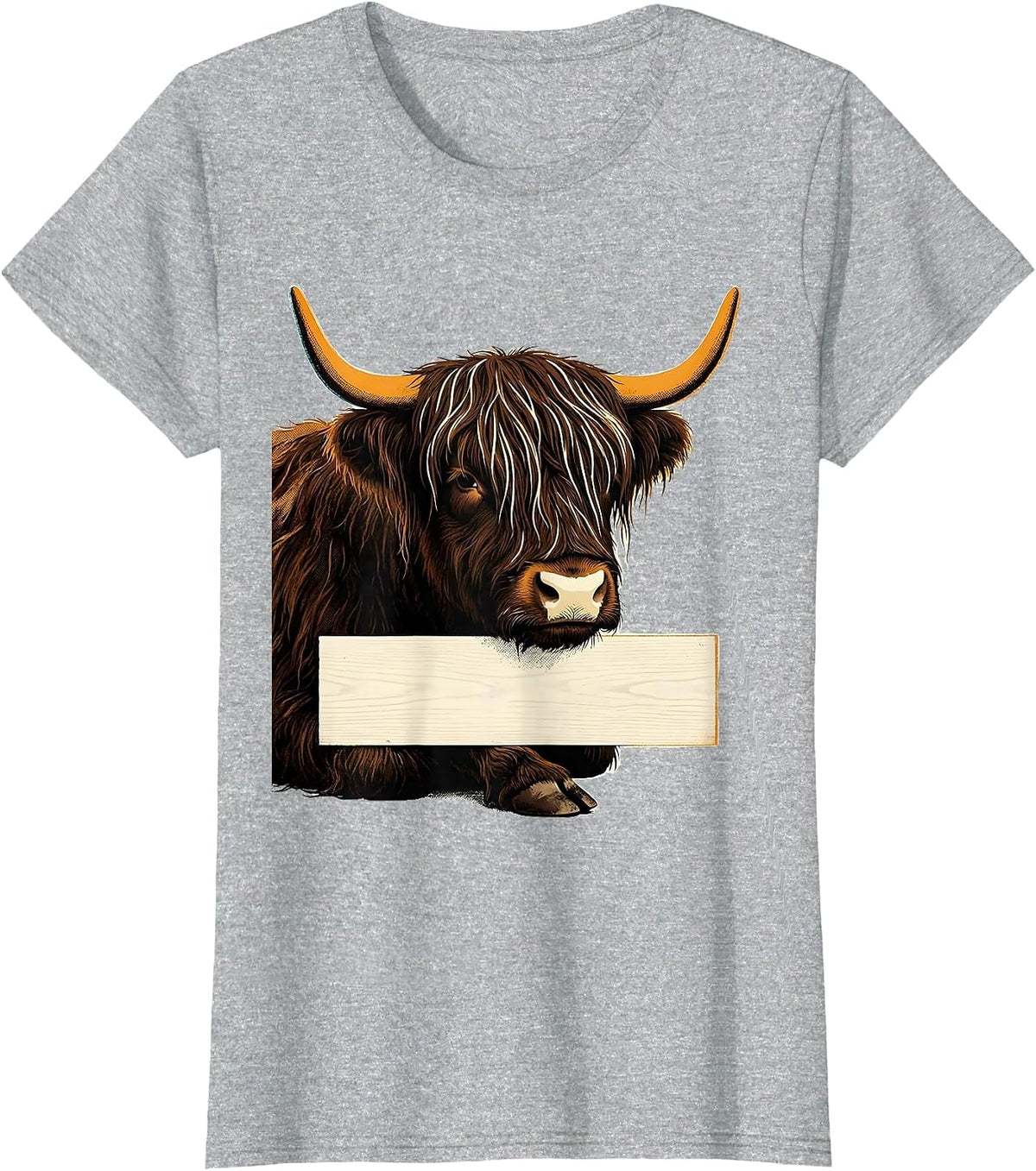 Highland Cow Wood Type Letterpress Funny Floral Cow Lover T-Shirt - Heather Grey