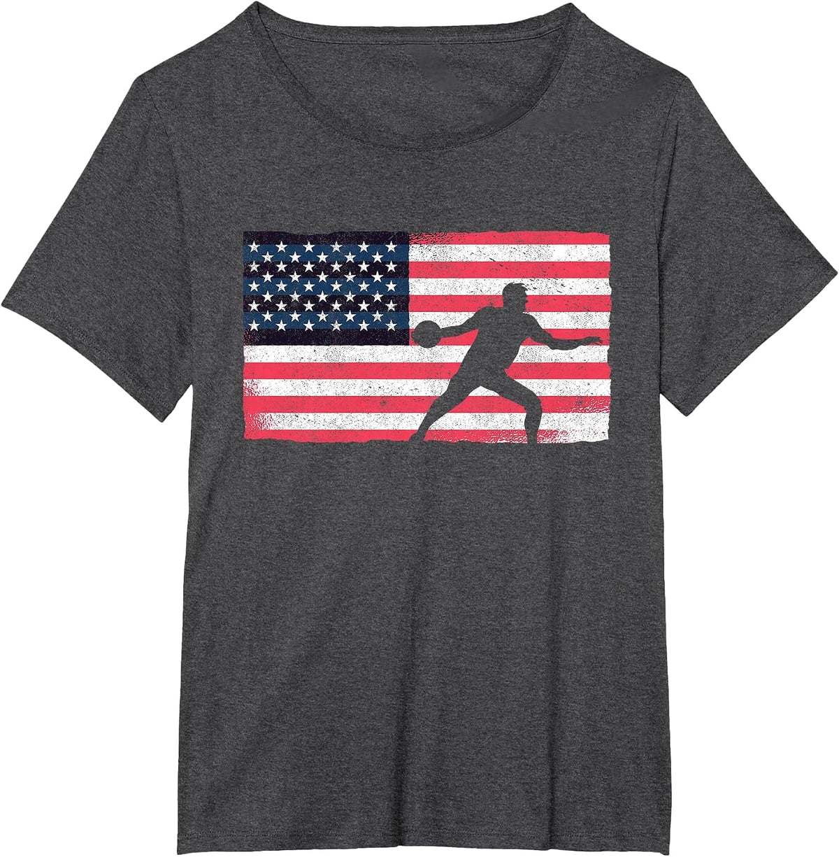 Discus Thrower American Flag Track and Field Throwing Discus T-Shirt - Dark Heather Grey
