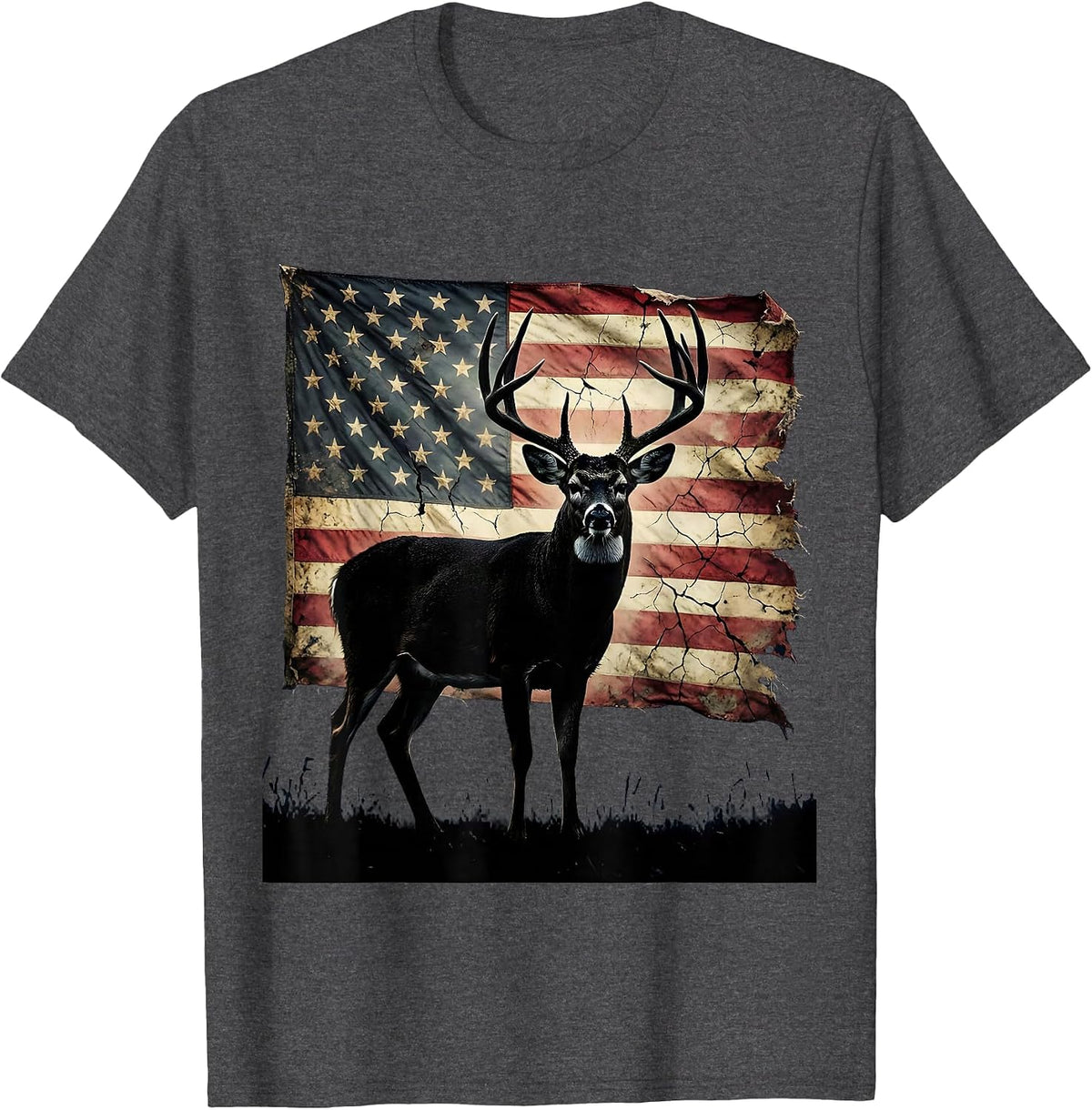 Whitetail Buck Camo Forest Deer Hunting Graphic T-Shirt - Dark Heather Grey