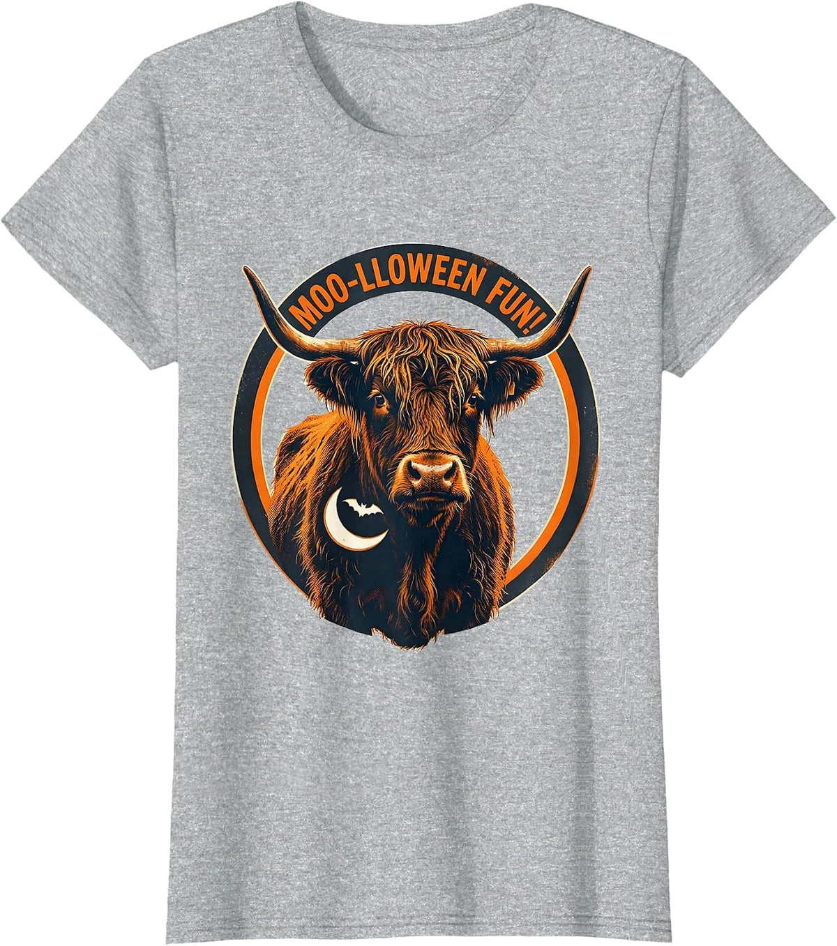 Moo-lloween Fun! Whimsical Highland Cow Halloween Humor T-Shirt - Heather Grey