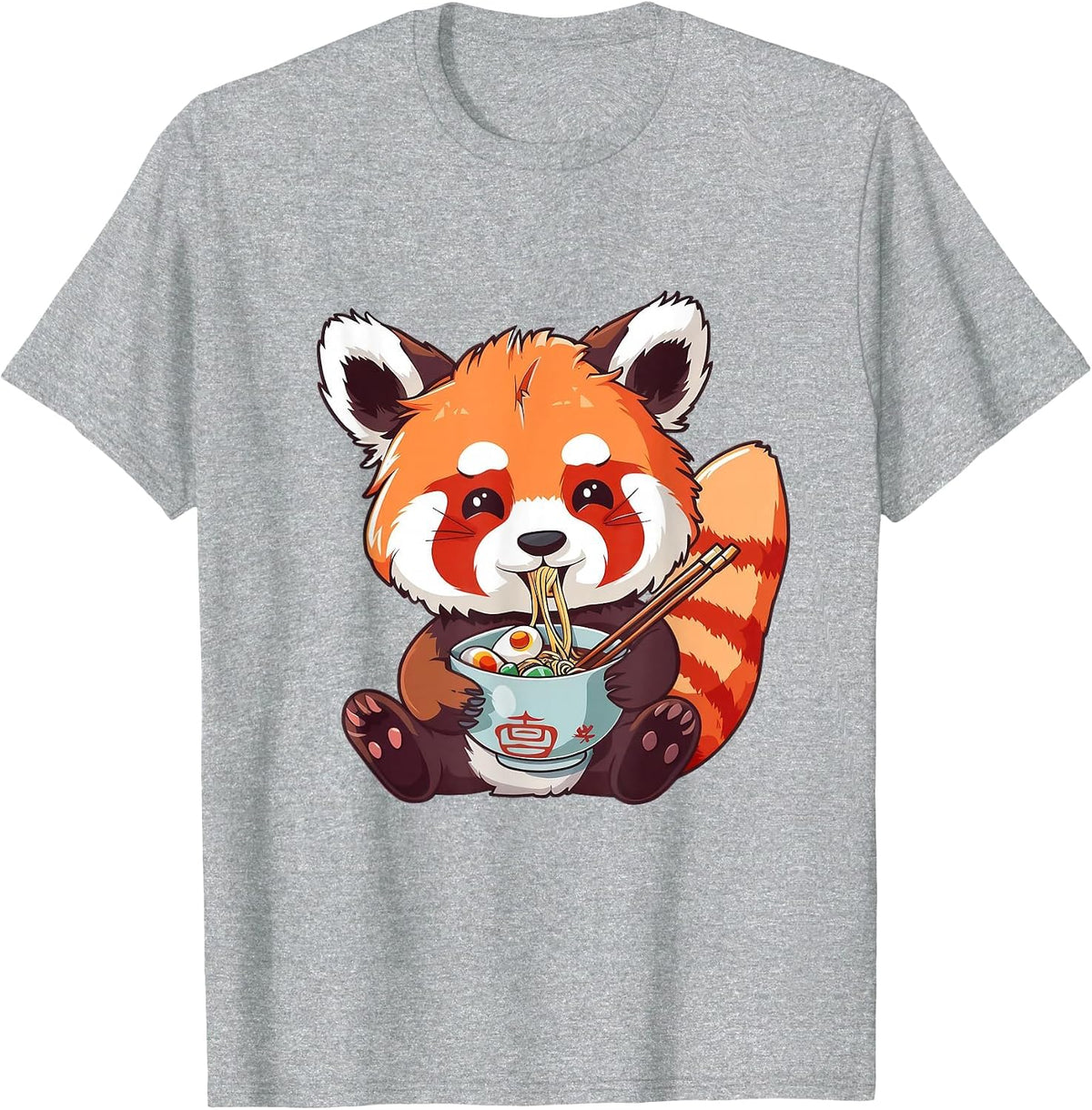 Cute Red Panda Ramen Noodles Lover T-Shirt - Heather Grey
