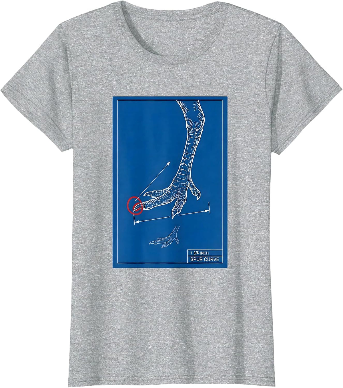 Women's 1 3/8 Inch Spur Curve Technical Blueprint Turkey Hunter Gift T-Shirt - Heather Grey