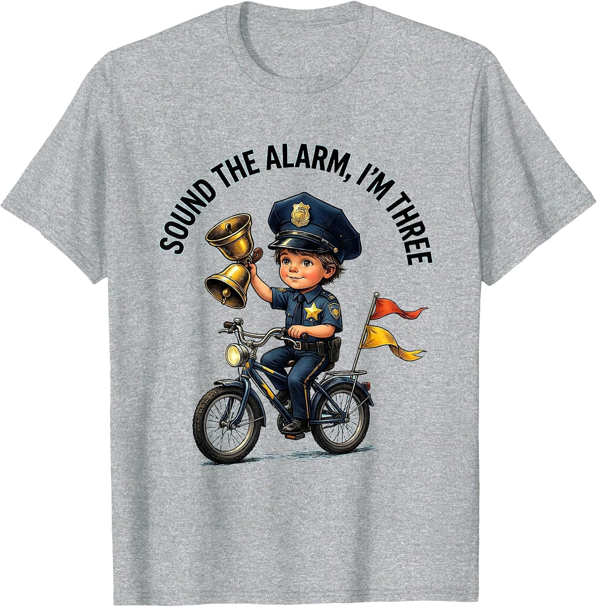 Men's Sound the Alarm, I'm Three Future Police Officer Kids T-Shirt - Heather Grey