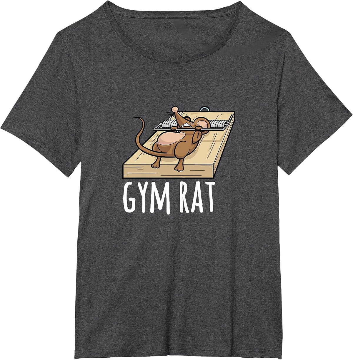 Gym Rat Mouse Trap Bench Press Funny T-Shirt - Dark Heather Grey