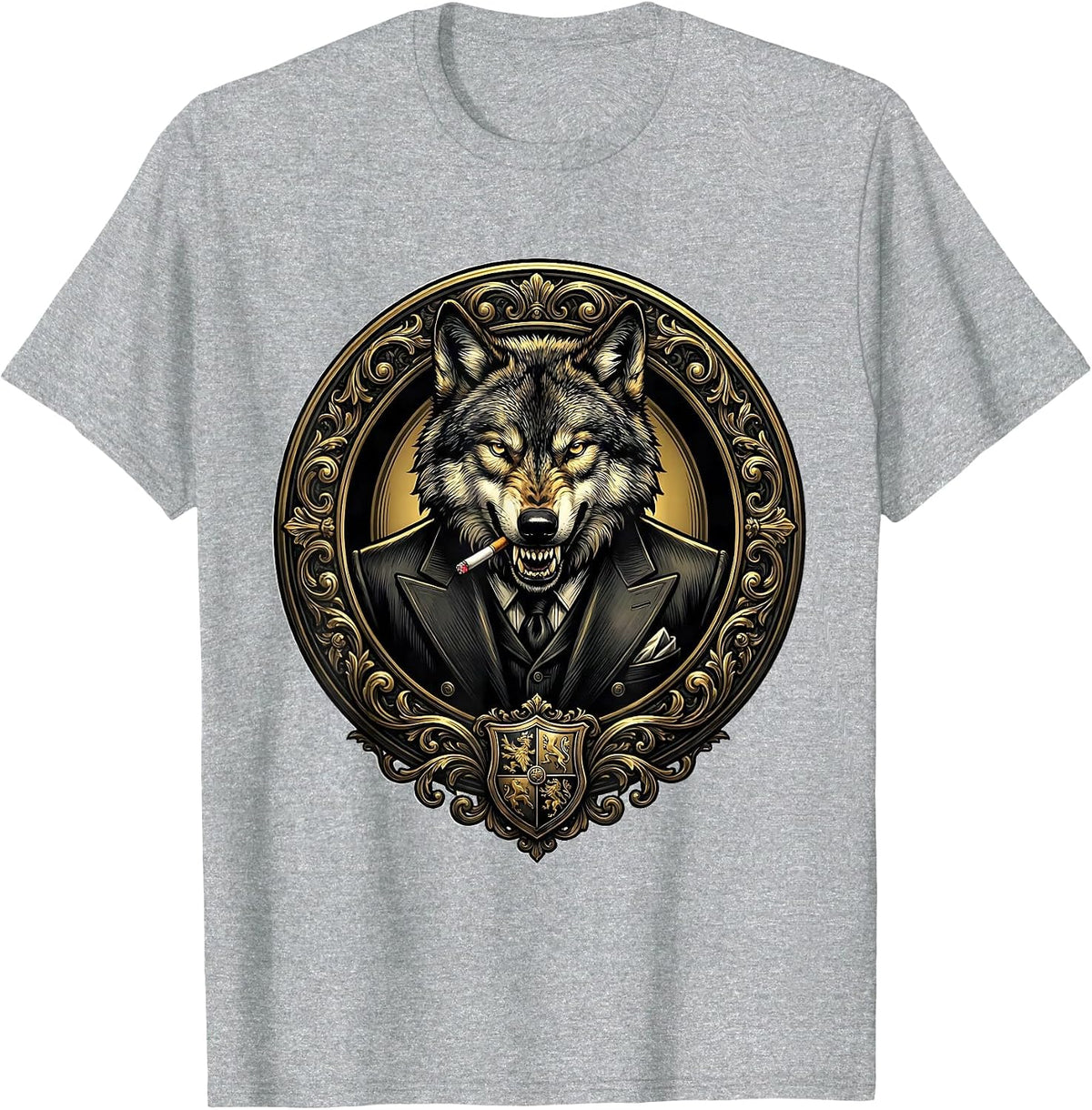 Men's Italian Brainrot Wolf in Designer Suit Smoking T-Shirt - Heather Grey