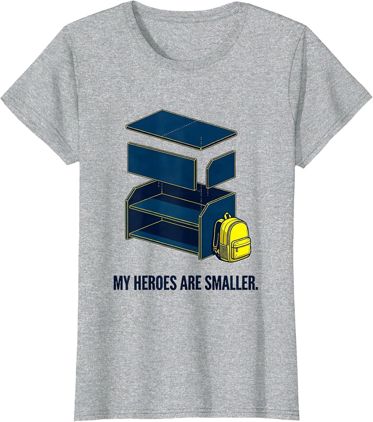 My Heroes Are Smaller Funny Teacher Superhero Stencil T-Shirt - Heather Grey