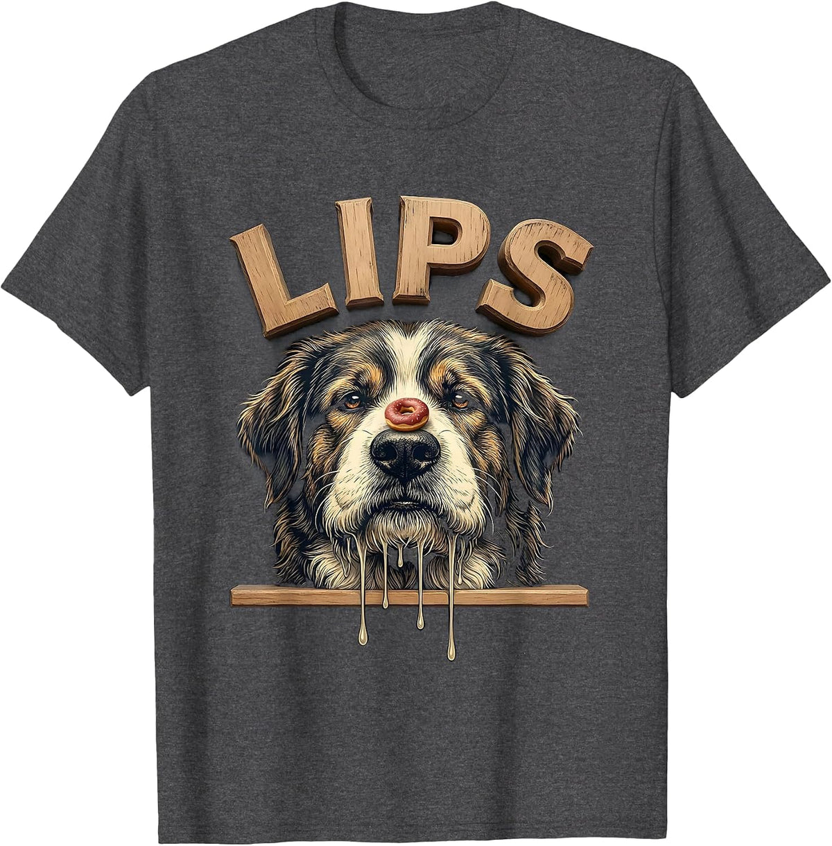 Men's LIPS Funny Newfoundland Dog Jowls Drool Dog Mom Dad T-Shirt - Dark Heather Grey