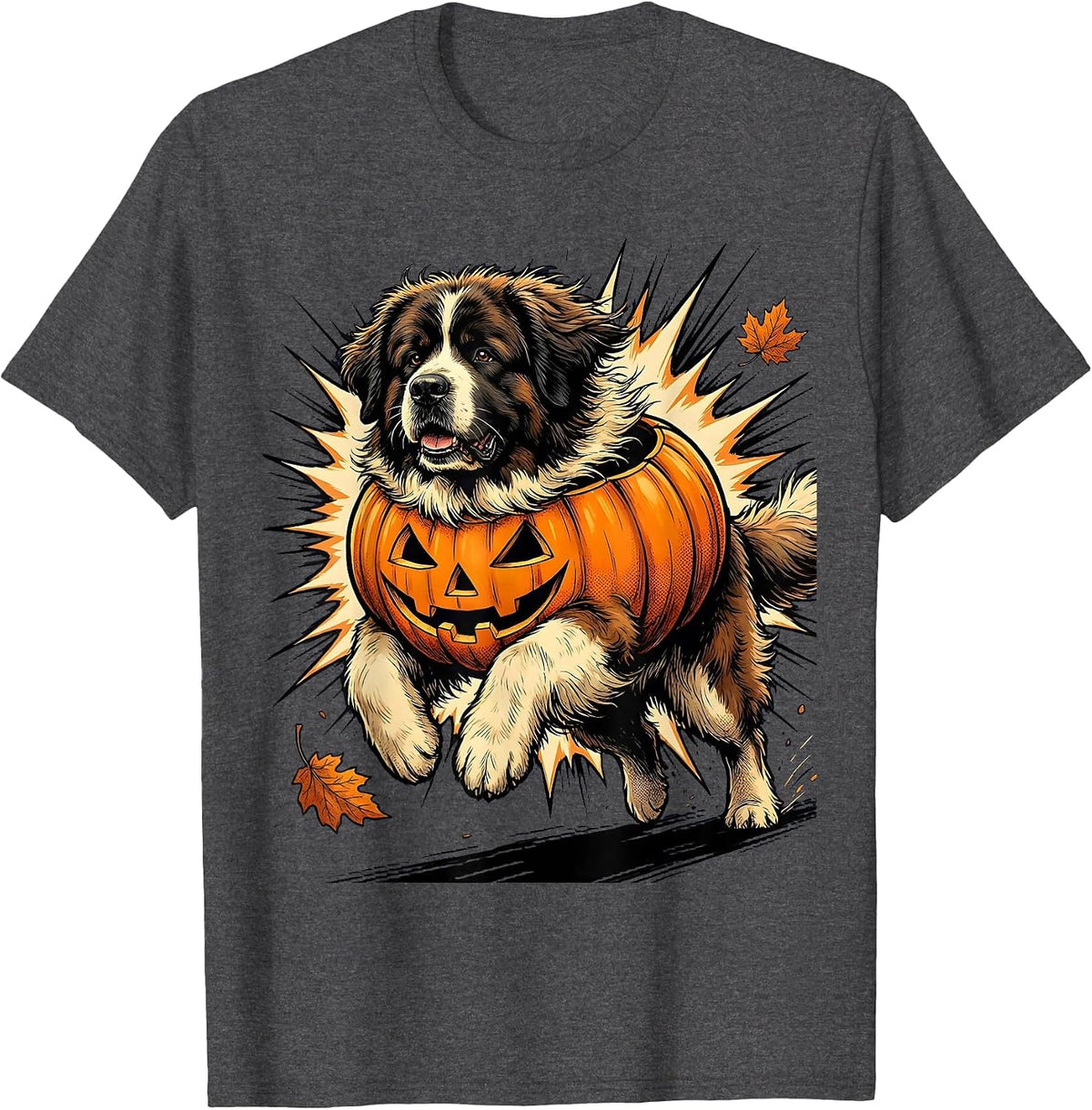 Newfoundland Bounding Dog Halloween Costume Comic Book T-Shirt - Dark Heather Grey