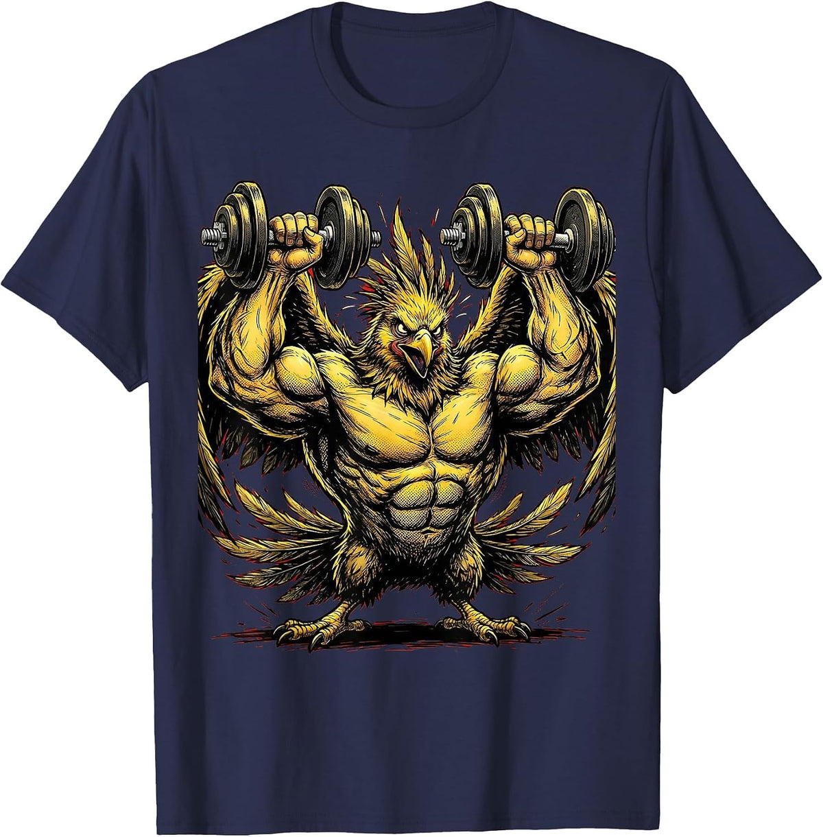 Men's Buff Bird Dumbbell Curls Funny Gym Workout T-Shirt - Navy Blue