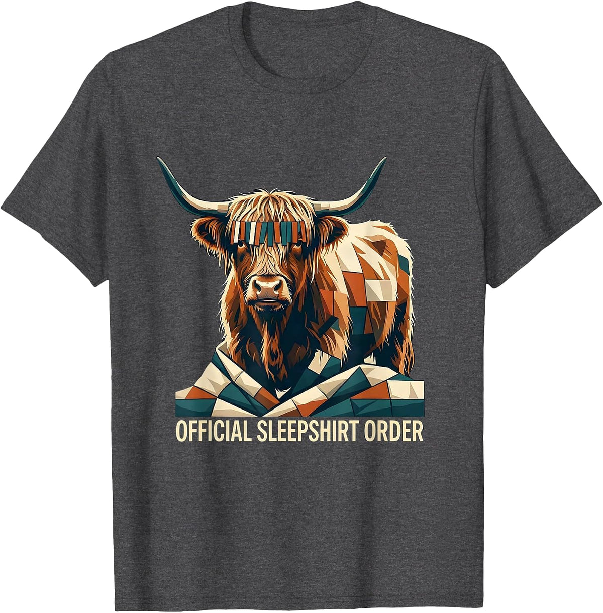 Official Sleepshirt Order Cozy Highland Cow Quilt Block T-Shirt - Dark Heather Grey