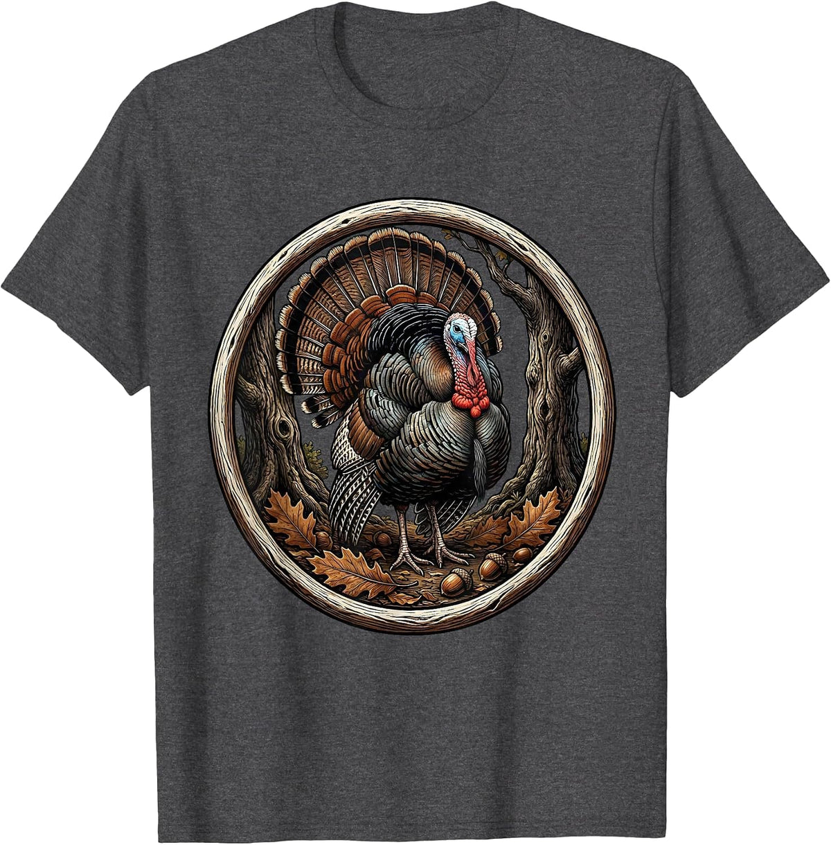 Camo Turkey Strut Autumn Oak Forest Design T-Shirt - Dark Heather Grey