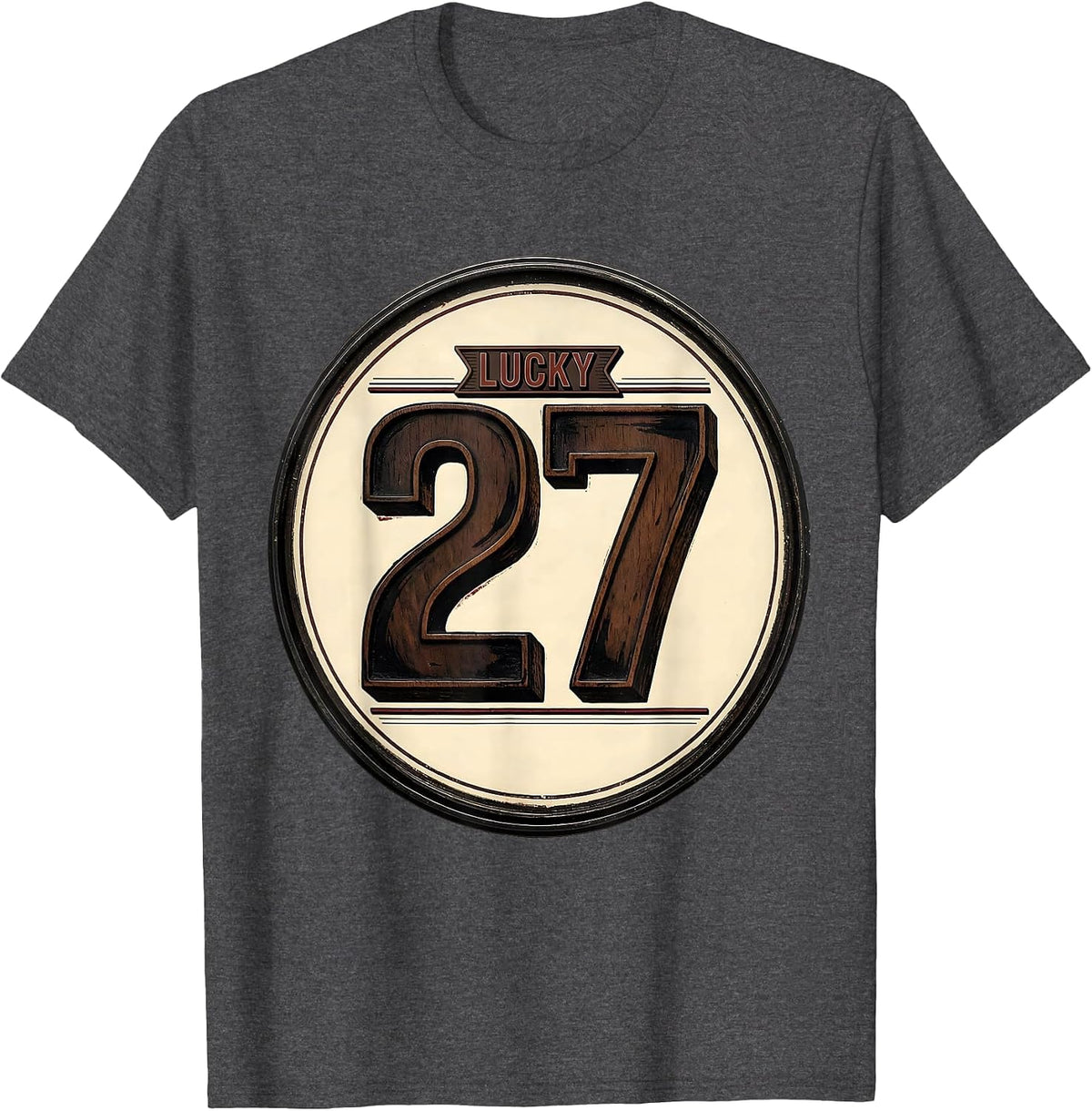Lucky 27 Vintage Letterpress Jersey Digit Novelty T-Shirt - Dark Heather Grey