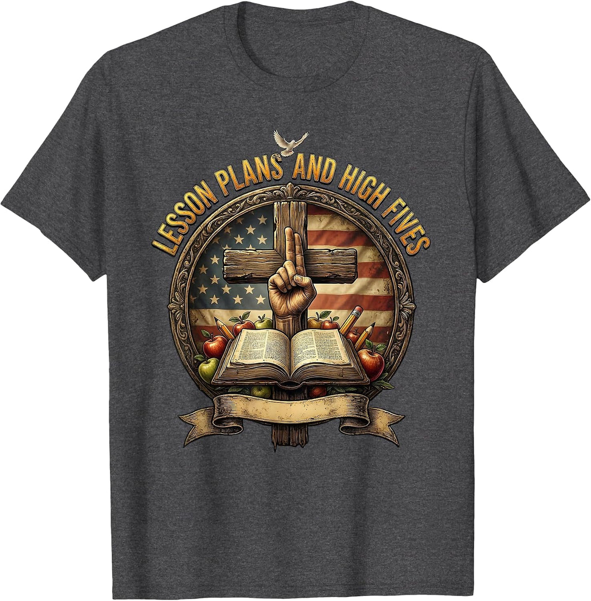 Lesson Plans and High Fives Teacher Design T-Shirt - Dark Heather Grey