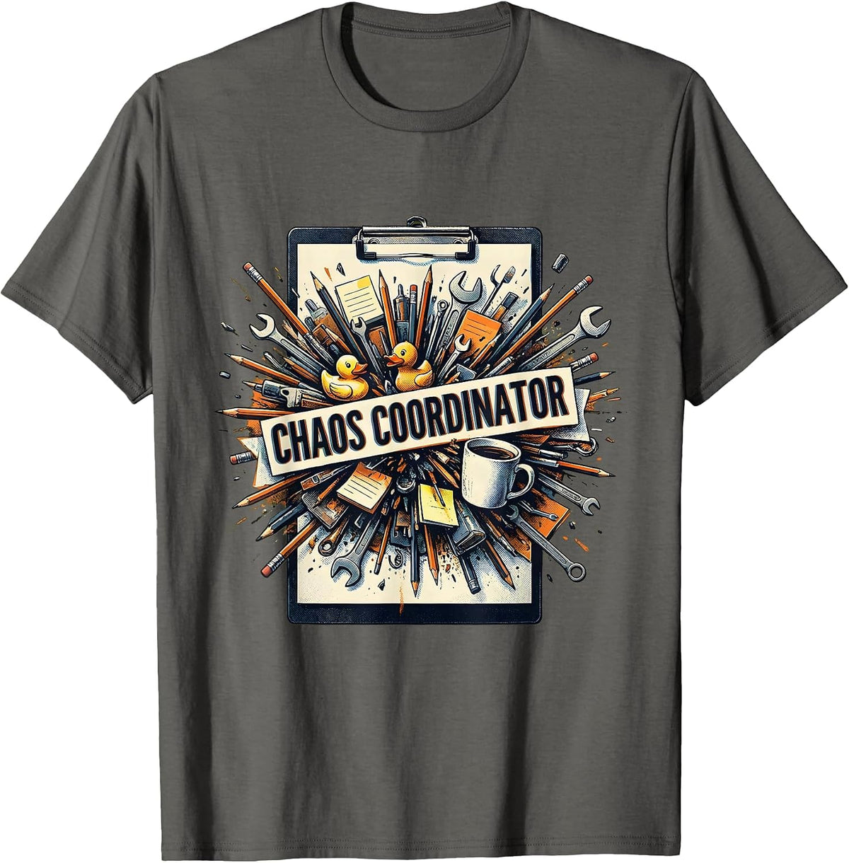 Chaos Coordinator Funny Novelty Design T-Shirt - Asphalt Grey