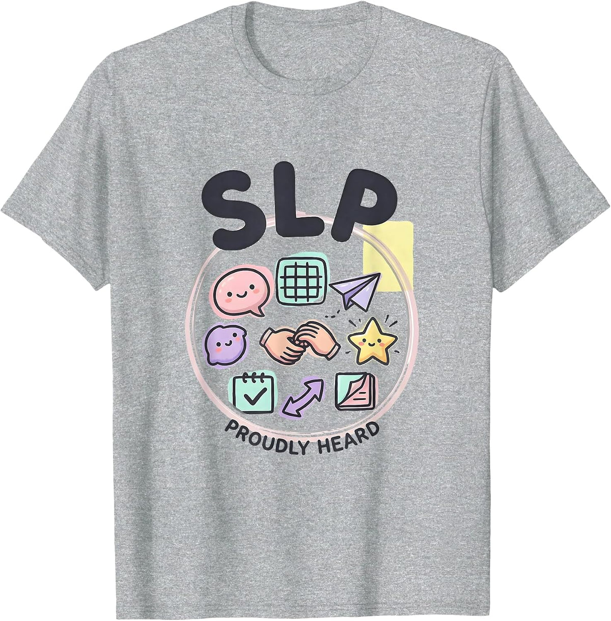 Men's SLP Proudly Heard Kawaii Doodle Speech Language Pathologist T-Shirt - Heather Grey