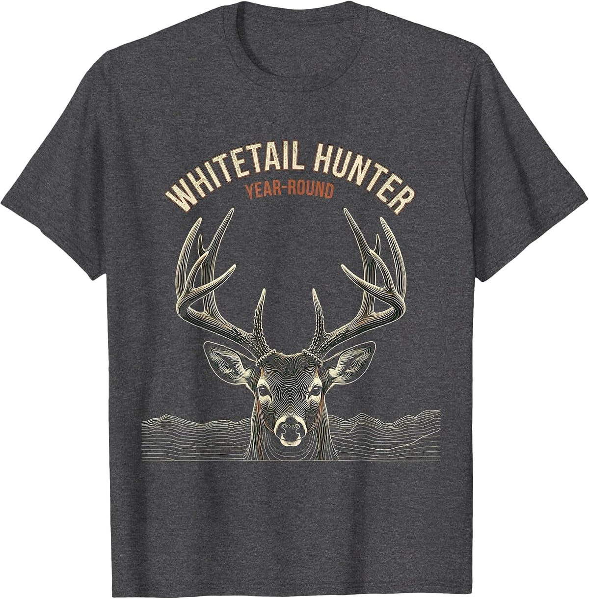 Whitetail Hunter, Year-Round Topographic Contour Antler T-Shirt - Dark Heather Grey