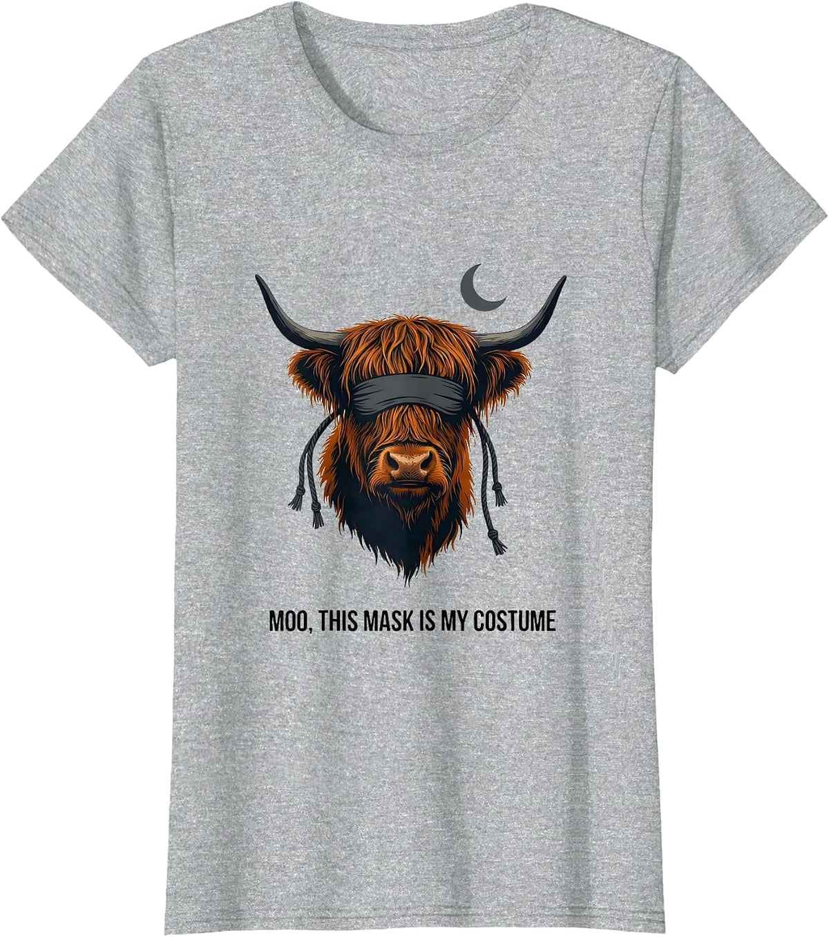 Moo This Mask Is My Costume Funny Highland Cow Halloween T-Shirt - Heather Grey