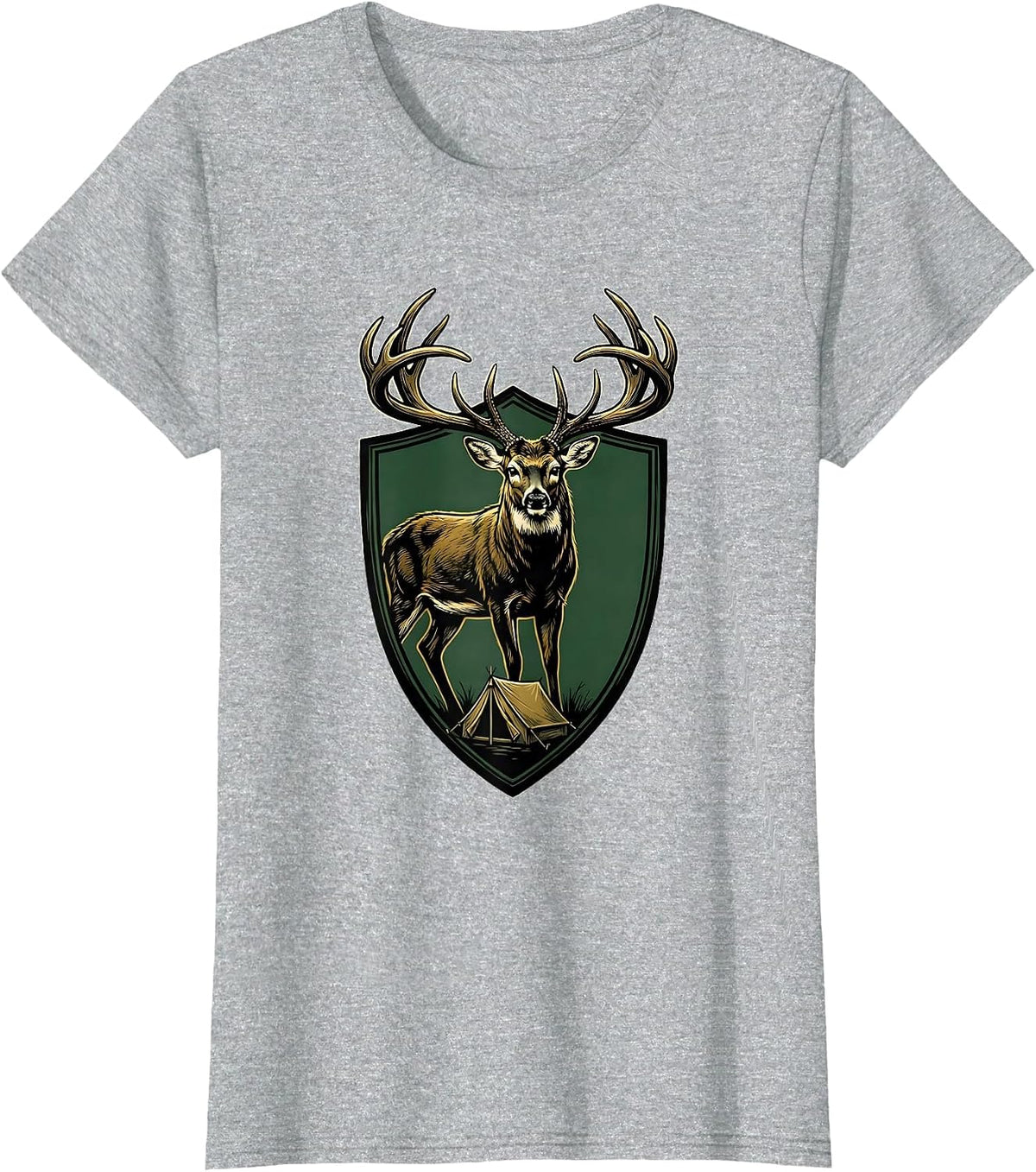 Whitetail Buck Emblem Hunting Camp Dad Humor T-Shirt - Heather Grey
