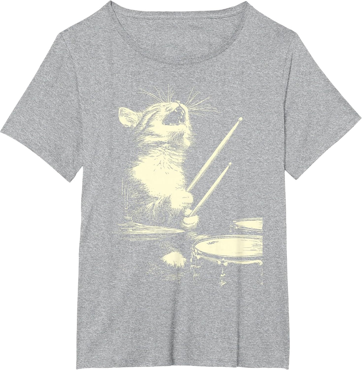 Cute Tabby Cat Playing Drums Funny Music Feline Drummer T-Shirt - Heather Grey