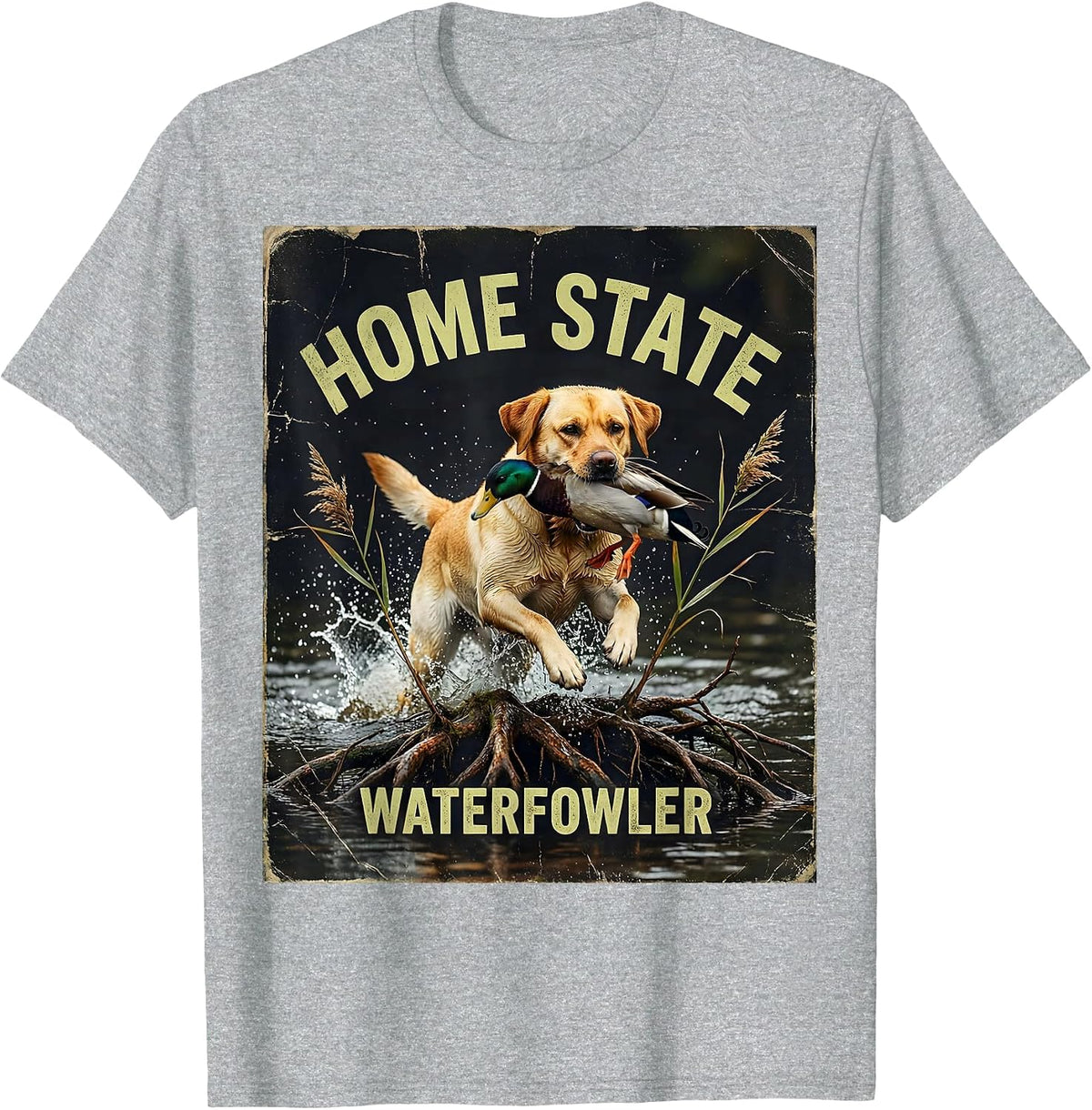 Men's Home State Waterfowler Distressed Labrador Duck Hunting T-Shirt - Heather Grey