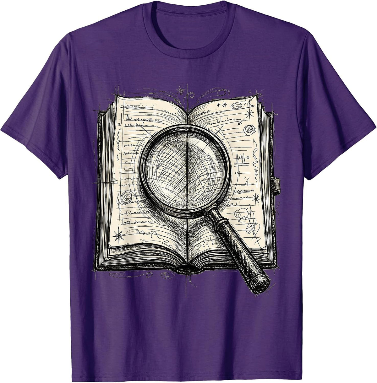 Men's English Teacher Open Book Magnifying Glass Design T-Shirt - Purple