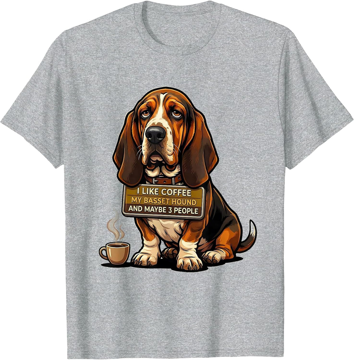 Men's I Like Coffee, My Basset Hound, And Maybe 3 People Funny T-Shirt - Heather Grey
