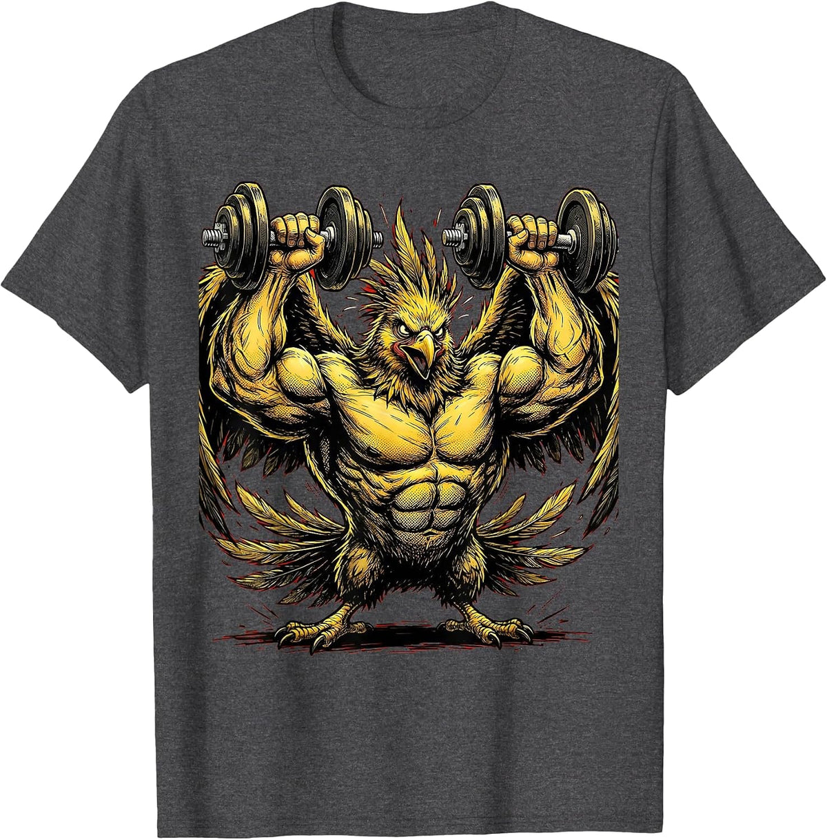 Men's Buff Bird Dumbbell Curls Funny Gym Workout T-Shirt - Dark Heather Grey