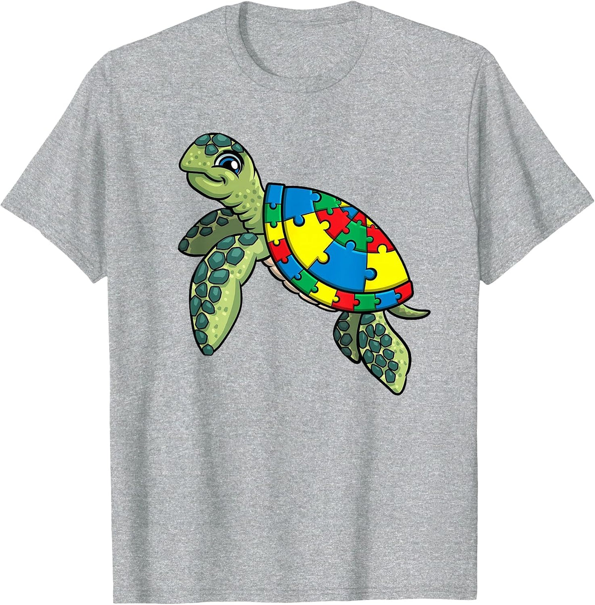 Turtle Puzzle Pieces for Autism Awareness Kids Women Teacher T-Shirt - Heather Grey