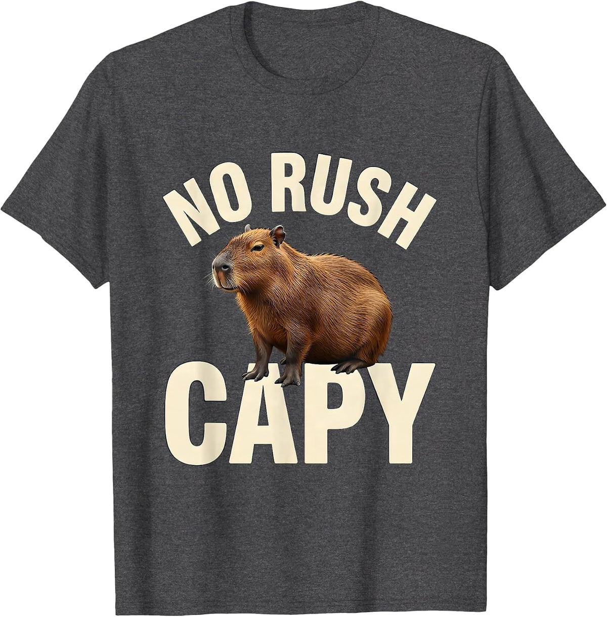 No Rush Capy Funny Capybara Animal Meme Gamer Humor T-Shirt - Dark Heather Grey