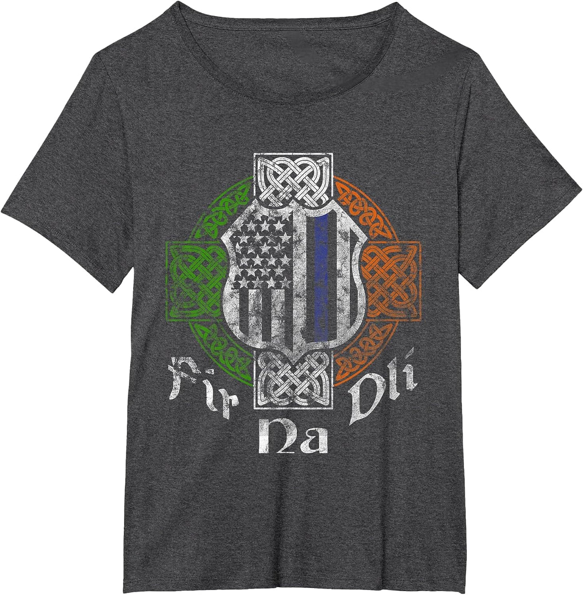 Thin Blue Line Shirt Fir Na Dli Celtic Cross Irish Police T-Shirt - Dark Heather Grey