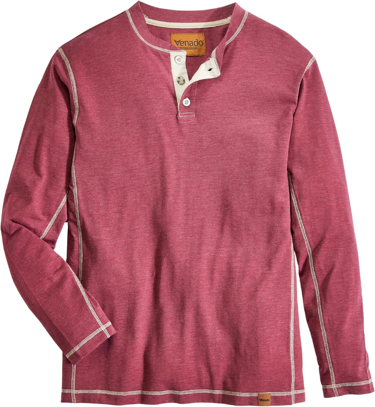 Venado Henley Long Sleeve Shirts for Men - Mens Henley with Flex Material - Burgundy