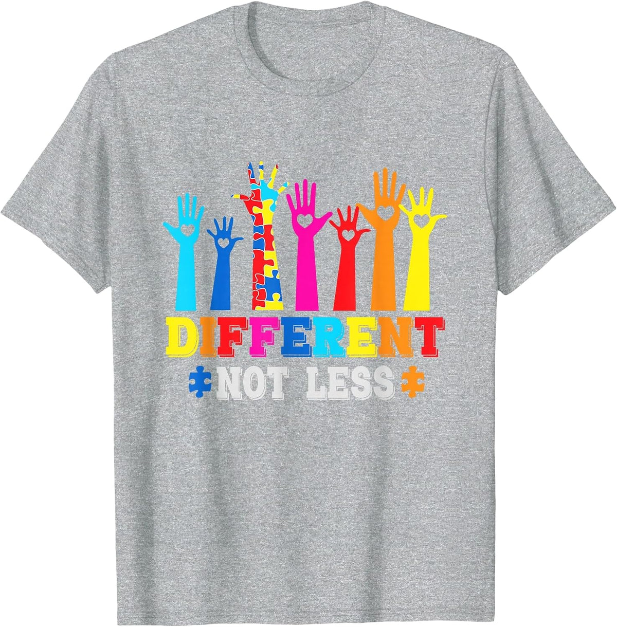 Autism Awareness, Different Not Less, Support Autism T-Shirt - Heather Grey