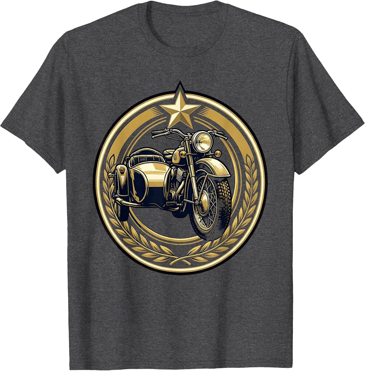 Vintage Police Motorcycle With Sidecar Graphic T-Shirt - Dark Heather Grey