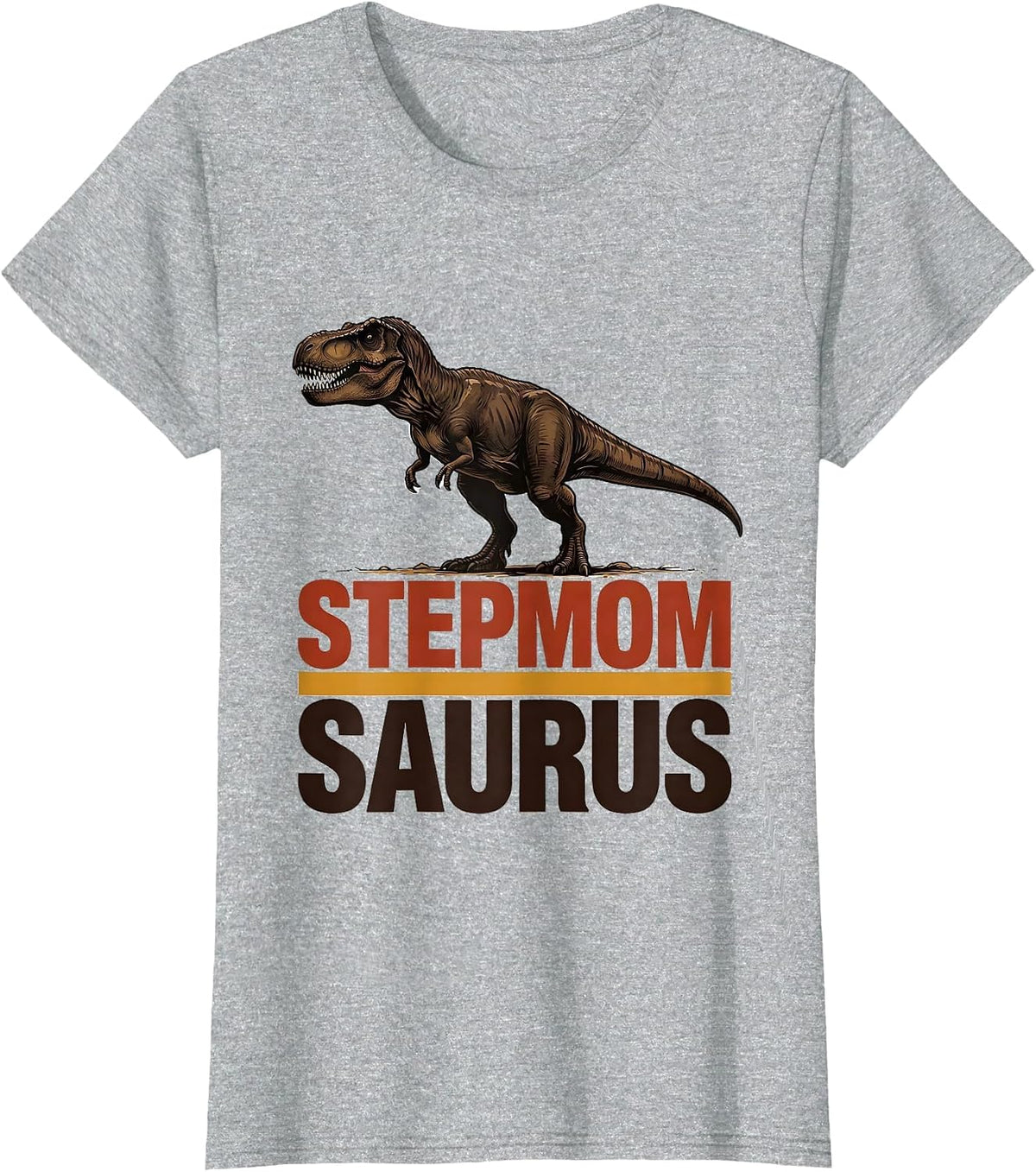 Women's Stepmomsaurus Funny T-Rex Dinosaur Family Matching Gift T-Shirt - Heather Grey