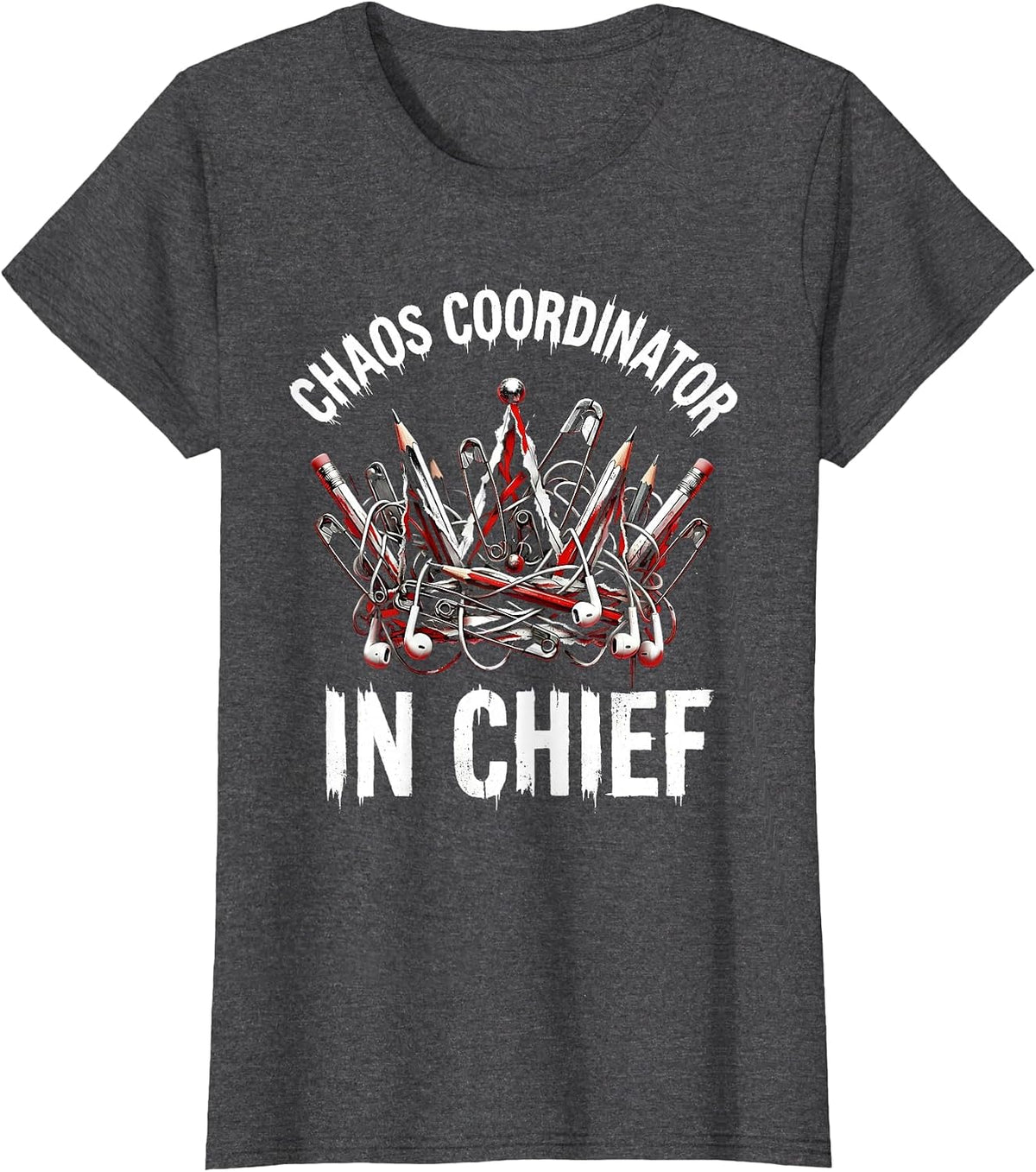 Women's Chaos Coordinator In Chief Funny Mom Design T-Shirt - Dark Heather Grey