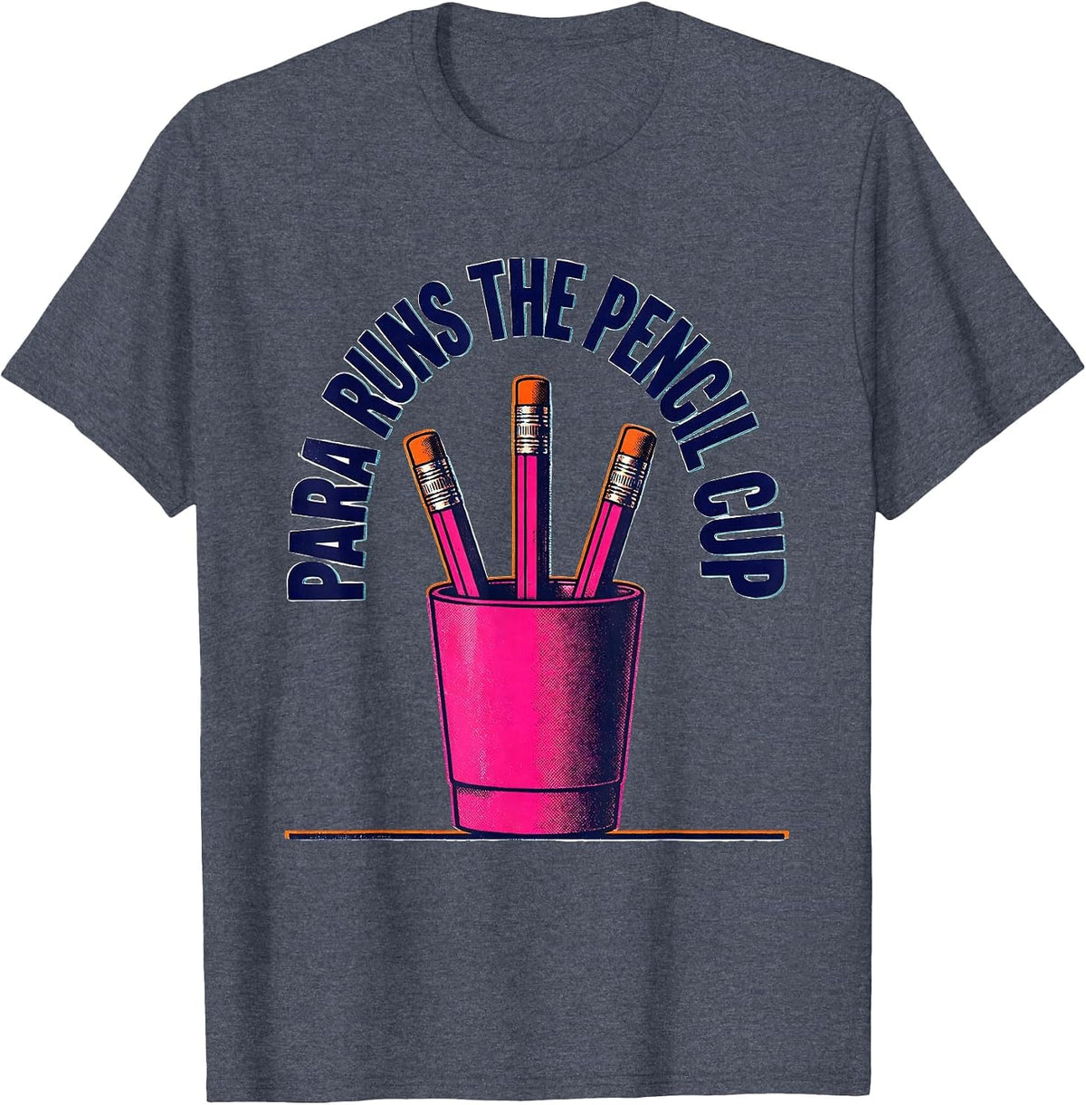 PARA Runs The Pencil Cup Risograph Paraeducator Back T-Shirt - Heather Blue