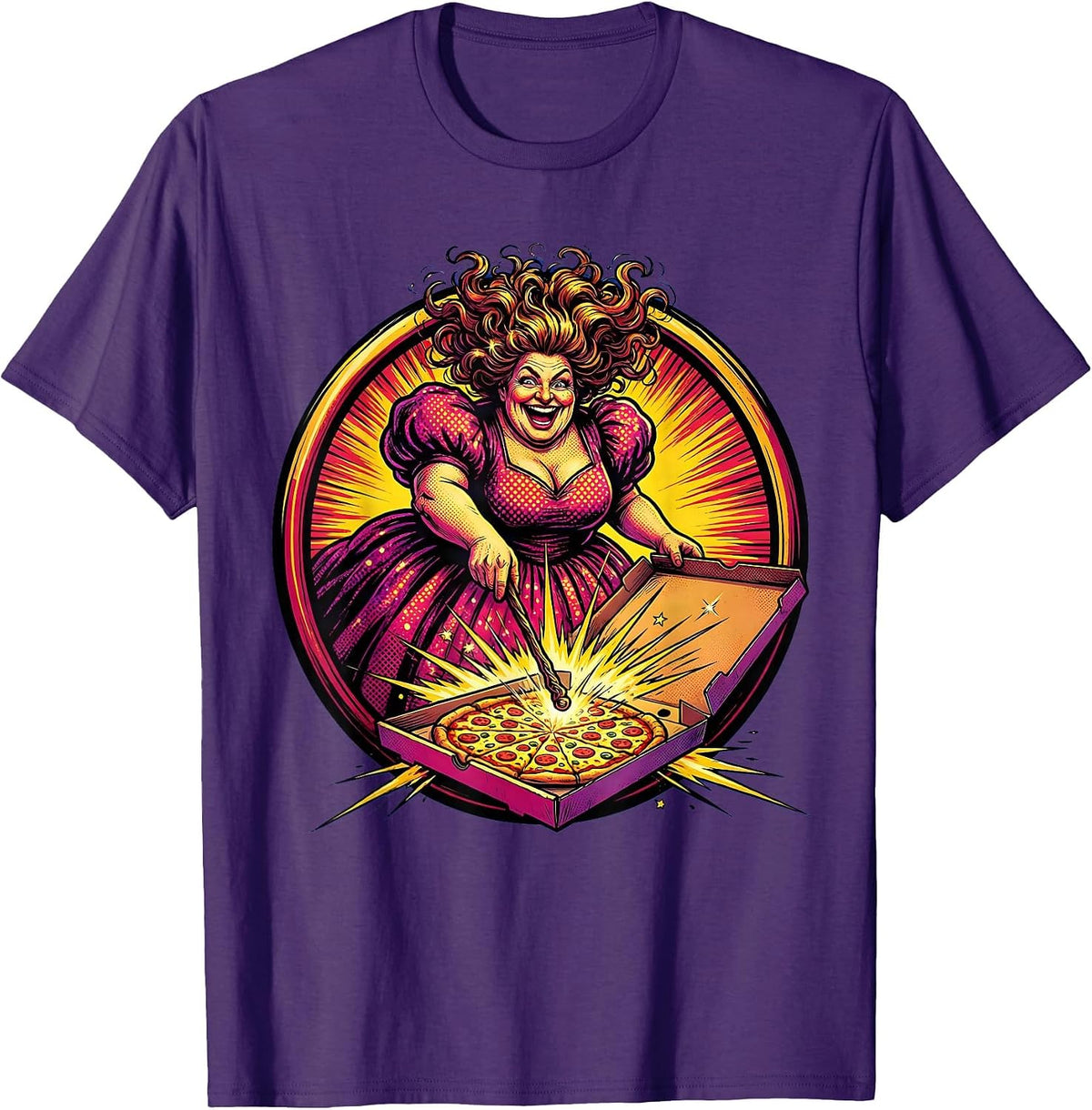 Fairy Godmother Pizza Spell Funny Graphic Tee T-Shirt - Purple