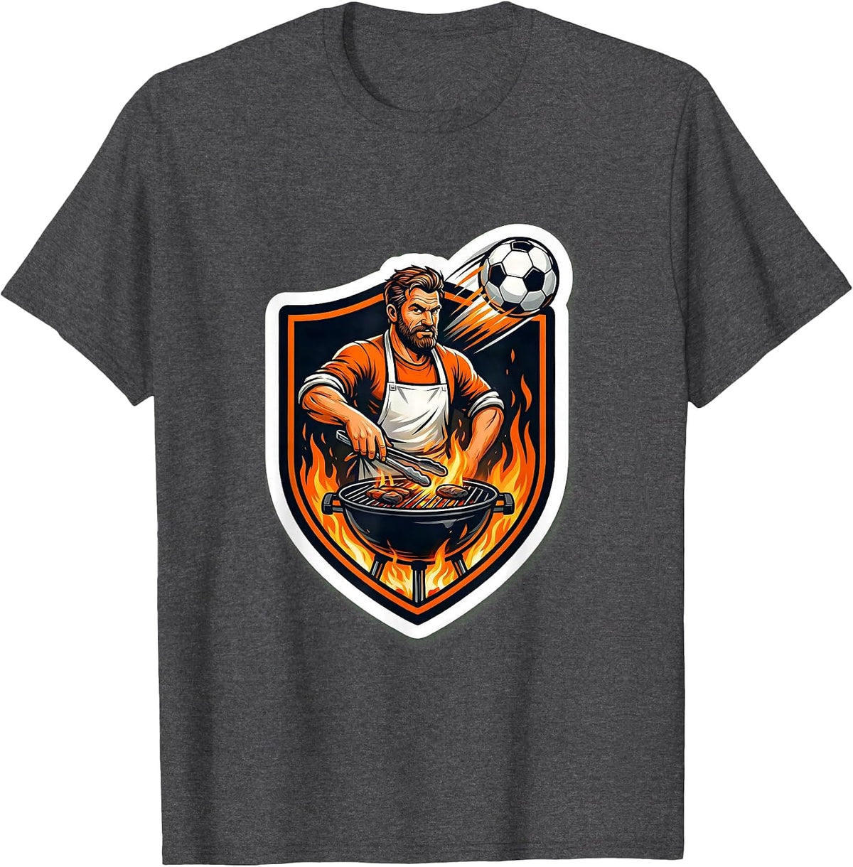 Men's Soccer Dad Grilling Backyard BBQ Graphic Tee T-Shirt - Dark Heather Grey