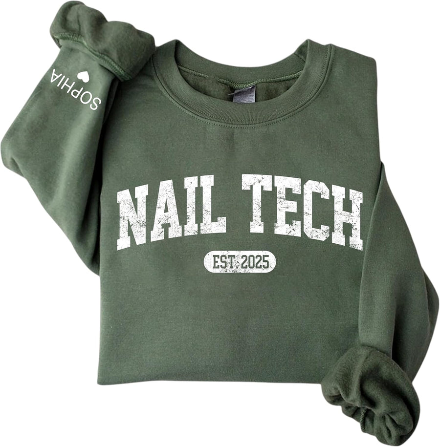 Chillever Personalized Nail Tech Sweatshirt, Custom Manicurist Sweater, Salon Crewneck, Graduation Gift for Beauty