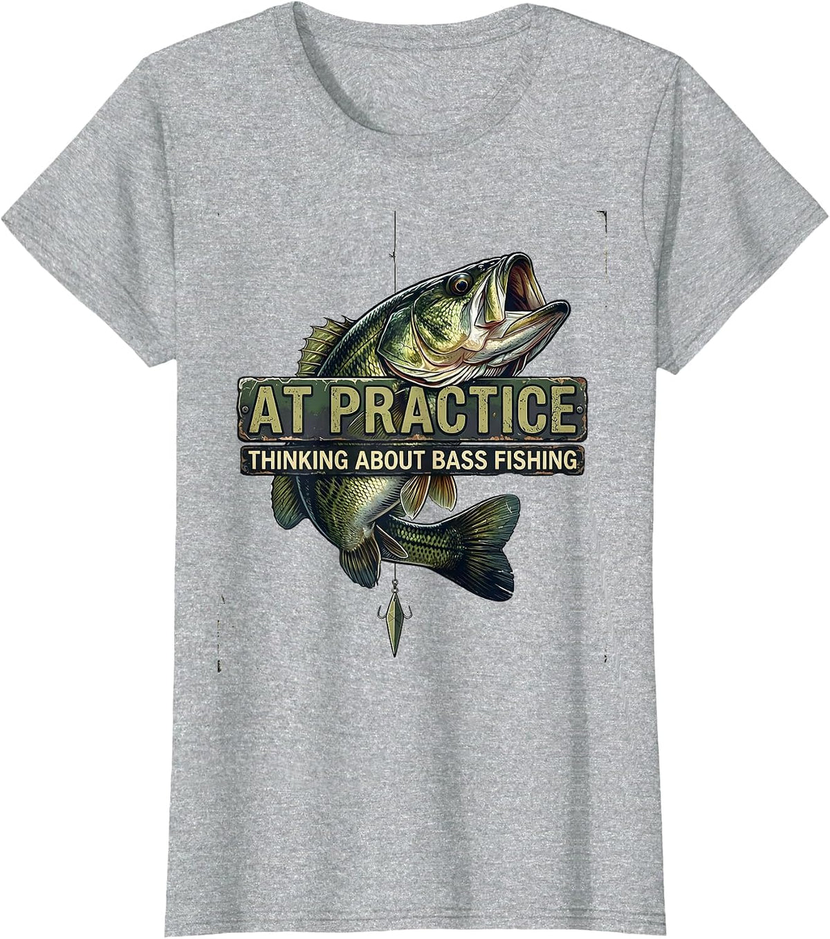 At Practice Thinking About Bass Fishing Funny T-Shirt - Heather Grey