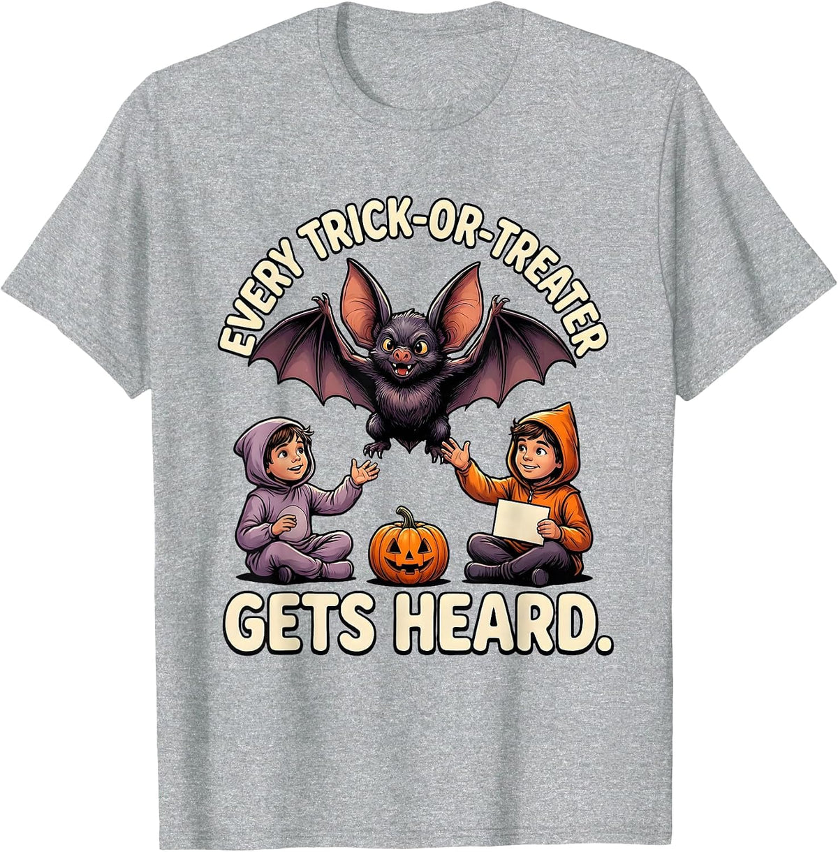 Men's Every Trick-Or-Treater Gets Heard Cartoon Halloween SLP T-Shirt - Heather Grey