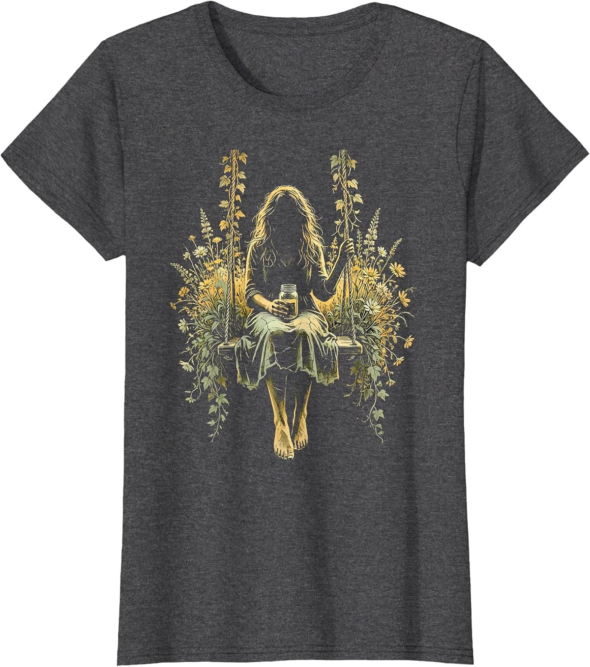 Women's Country Porch Swing Mason Jar Illustration T-Shirt - Dark Heather Grey